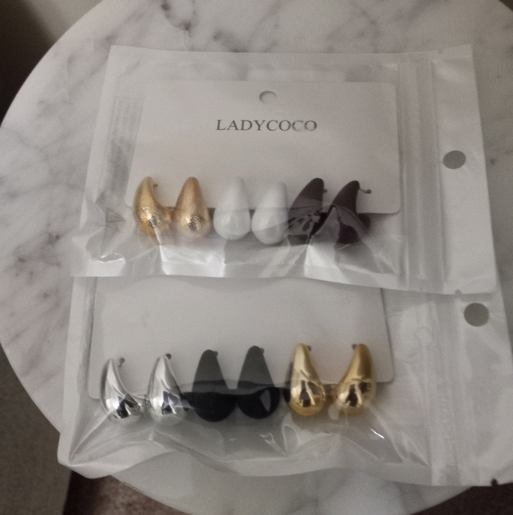 Gold, Silver, Black, and White and Burgundy Earrings Set 2 Packs